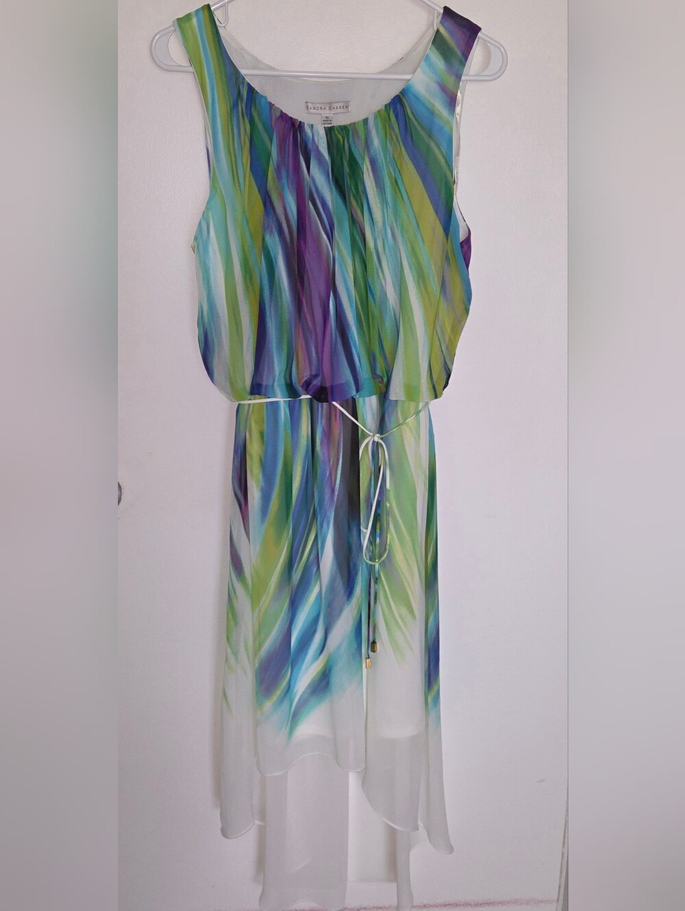 Sandra Darren Lightweight Sheer Maxi Dress in Blue, Green & Yellow